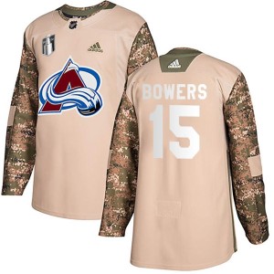 Shane Bowers Youth Adidas Colorado Avalanche Authentic Camo Veterans Day Practice 2022 Stanley Cup Final Patch Jersey