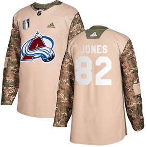 Caleb Jones Youth Adidas Colorado Avalanche Authentic Camo Veterans Day Practice 2022 Stanley Cup Final Patch Jersey