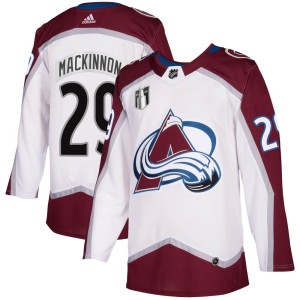 Nathan MacKinnon Youth Adidas Colorado Avalanche Authentic White 2020/21 Away 2022 Stanley Cup Final Patch Jersey