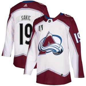 Joe Sakic Youth Adidas Colorado Avalanche Authentic White 2020/21 Away 2022 Stanley Cup Final Patch Jersey