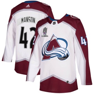Josh Manson Men's Adidas Colorado Avalanche Authentic White 2020/21 Away 2022 Stanley Cup Champions Jersey