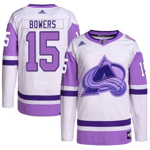 Shane Bowers Youth Adidas Colorado Avalanche Authentic White/Purple Hockey Fights Cancer Primegreen Jersey