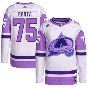 Sampo Ranta Youth Adidas Colorado Avalanche Authentic White/Purple Hockey Fights Cancer Primegreen Jersey