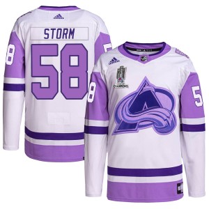 Ben Storm Men's Adidas Colorado Avalanche Authentic White/Purple Hockey Fights Cancer 2022 Stanley Cup Champions Jersey