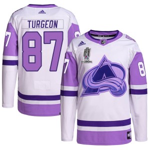 Pierre Turgeon Men's Adidas Colorado Avalanche Authentic White/Purple Hockey Fights Cancer 2022 Stanley Cup Champions Jersey
