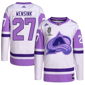John Wensink Men's Adidas Colorado Avalanche Authentic White/Purple Hockey Fights Cancer 2022 Stanley Cup Champions Jersey