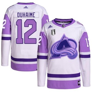 Brandon Duhaime Men's Adidas Colorado Avalanche Authentic White/Purple Hockey Fights Cancer Primegreen 2022 Stanley Cup Final Pa
