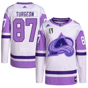 Pierre Turgeon Men's Adidas Colorado Avalanche Authentic White/Purple Hockey Fights Cancer Primegreen 2022 Stanley Cup Final Pat