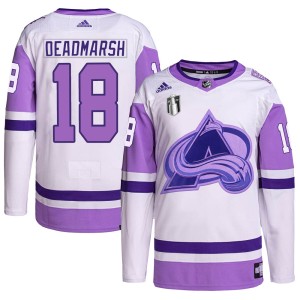 Adam Deadmarsh Youth Adidas Colorado Avalanche Authentic White/Purple Hockey Fights Cancer Primegreen 2022 Stanley Cup Final Pat