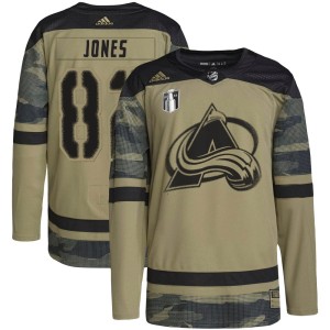 Caleb Jones Youth Adidas Colorado Avalanche Authentic Camo Military Appreciation Practice 2022 Stanley Cup Final Patch Jersey