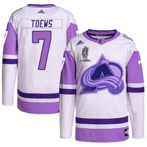 Devon Toews Youth Adidas Colorado Avalanche Authentic White/Purple Hockey Fights Cancer 2022 Stanley Cup Champions Jersey