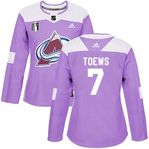 Devon Toews Women's Adidas Colorado Avalanche Authentic Purple Fights Cancer Practice 2022 Stanley Cup Final Patch Jersey