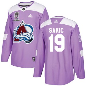 Joe Sakic Men's Adidas Colorado Avalanche Authentic Purple Fights Cancer Practice 2022 Stanley Cup Champions Jersey