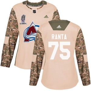 Sampo Ranta Women's Adidas Colorado Avalanche Authentic Camo Veterans Day Practice 2022 Stanley Cup Champions Jersey