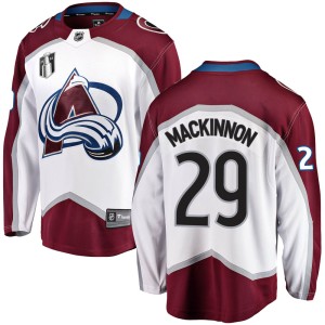 Nathan MacKinnon Youth Fanatics Branded Colorado Avalanche Breakaway White Away 2022 Stanley Cup Final Patch Jersey