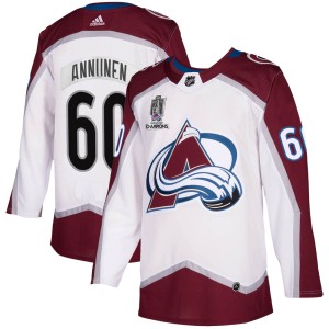 Justus Annunen Men's Adidas Colorado Avalanche Authentic White 2020/21 Away 2022 Stanley Cup Champions Jersey