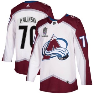 Sam Malinski Men's Adidas Colorado Avalanche Authentic White 2020/21 Away 2022 Stanley Cup Champions Jersey