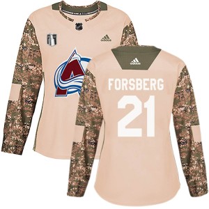 Peter Forsberg Women's Adidas Colorado Avalanche Authentic Camo Veterans Day Practice 2022 Stanley Cup Final Patch Jersey