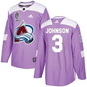 Jack Johnson Youth Adidas Colorado Avalanche Authentic Purple Fights Cancer Practice 2022 Stanley Cup Champions Jersey