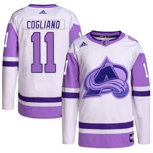 Andrew Cogliano Youth Adidas Colorado Avalanche Authentic White/Purple Hockey Fights Cancer Primegreen Jersey