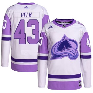 Darren Helm Youth Adidas Colorado Avalanche Authentic White/Purple Hockey Fights Cancer Primegreen Jersey