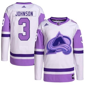 Jack Johnson Youth Adidas Colorado Avalanche Authentic White/Purple Hockey Fights Cancer Primegreen Jersey