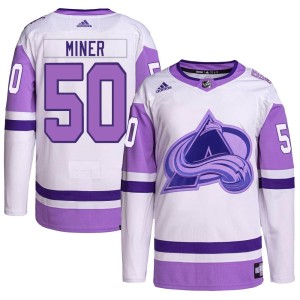 Trent Miner Youth Adidas Colorado Avalanche Authentic White/Purple Hockey Fights Cancer Primegreen Jersey