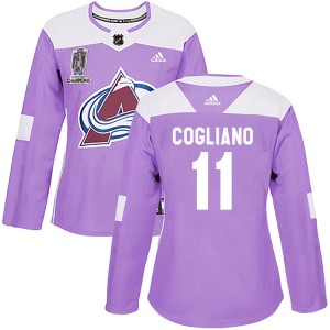 Andrew Cogliano Women's Adidas Colorado Avalanche Authentic Purple Fights Cancer Practice 2022 Stanley Cup Champions Jersey