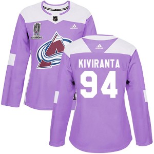Joel Kiviranta Women's Adidas Colorado Avalanche Authentic Purple Fights Cancer Practice 2022 Stanley Cup Champions Jersey
