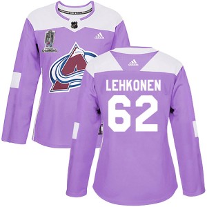 Artturi Lehkonen Women's Adidas Colorado Avalanche Authentic Purple Fights Cancer Practice 2022 Stanley Cup Champions Jersey
