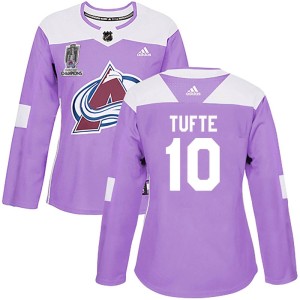 Riley Tufte Women's Adidas Colorado Avalanche Authentic Purple Fights Cancer Practice 2022 Stanley Cup Champions Jersey