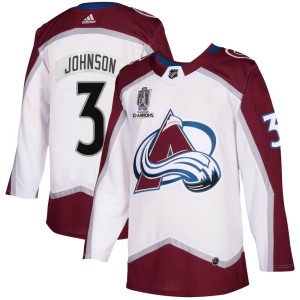 Jack Johnson Youth Adidas Colorado Avalanche Authentic White 2020/21 Away 2022 Stanley Cup Champions Jersey