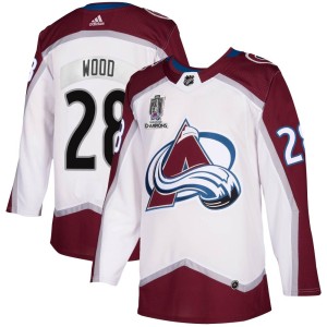 Miles Wood Youth Adidas Colorado Avalanche Authentic White 2020/21 Away 2022 Stanley Cup Champions Jersey