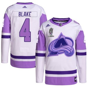 Rob Blake Men's Adidas Colorado Avalanche Authentic White/Purple Hockey Fights Cancer 2022 Stanley Cup Champions Jersey