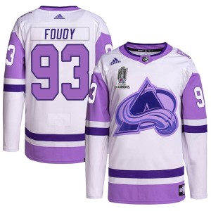 Jean-Luc Foudy Men's Adidas Colorado Avalanche Authentic White/Purple Hockey Fights Cancer 2022 Stanley Cup Champions Jersey