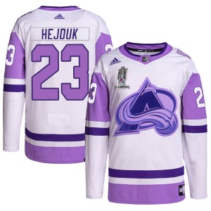 Milan Hejduk Men's Adidas Colorado Avalanche Authentic White/Purple Hockey Fights Cancer 2022 Stanley Cup Champions Jersey
