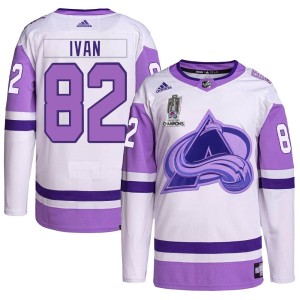 Ivan Ivan Men's Adidas Colorado Avalanche Authentic White/Purple Hockey Fights Cancer 2022 Stanley Cup Champions Jersey