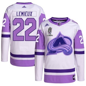 Claude Lemieux Men's Adidas Colorado Avalanche Authentic White/Purple Hockey Fights Cancer 2022 Stanley Cup Champions Jersey