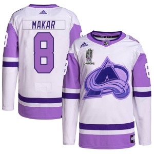 Cale Makar Men's Adidas Colorado Avalanche Authentic White/Purple Hockey Fights Cancer 2022 Stanley Cup Champions Jersey