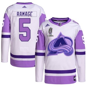 Rob Ramage Men's Adidas Colorado Avalanche Authentic White/Purple Hockey Fights Cancer 2022 Stanley Cup Champions Jersey