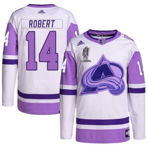 Rene Robert Men's Adidas Colorado Avalanche Authentic White/Purple Hockey Fights Cancer 2022 Stanley Cup Champions Jersey