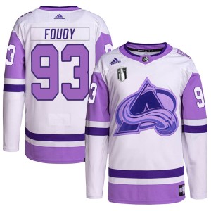 Jean-Luc Foudy Men's Adidas Colorado Avalanche Authentic White/Purple Hockey Fights Cancer Primegreen 2022 Stanley Cup Final Pat