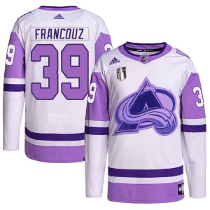 Pavel Francouz Men's Adidas Colorado Avalanche Authentic White/Purple Hockey Fights Cancer Primegreen 2022 Stanley Cup Final Pat