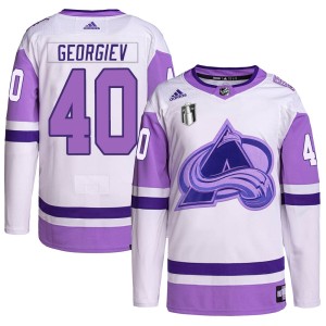 Alexandar Georgiev Men's Adidas Colorado Avalanche Authentic White/Purple Hockey Fights Cancer Primegreen 2022 Stanley Cup Final