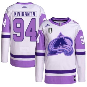 Joel Kiviranta Men's Adidas Colorado Avalanche Authentic White/Purple Hockey Fights Cancer Primegreen 2022 Stanley Cup Final Pat