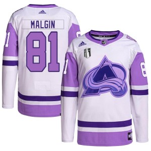 Denis Malgin Men's Adidas Colorado Avalanche Authentic White/Purple Hockey Fights Cancer Primegreen 2022 Stanley Cup Final Patch