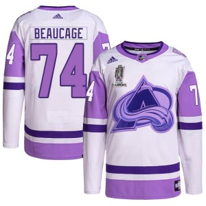 Alex Beaucage Youth Adidas Colorado Avalanche Authentic White/Purple Hockey Fights Cancer 2022 Stanley Cup Champions Jersey