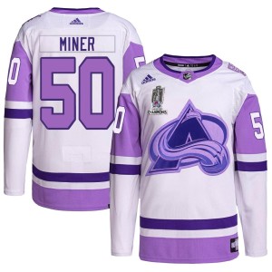 Trent Miner Youth Adidas Colorado Avalanche Authentic White/Purple Hockey Fights Cancer 2022 Stanley Cup Champions Jersey