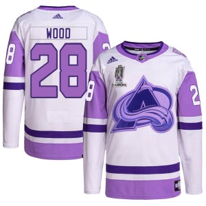 Miles Wood Youth Adidas Colorado Avalanche Authentic White/Purple Hockey Fights Cancer 2022 Stanley Cup Champions Jersey