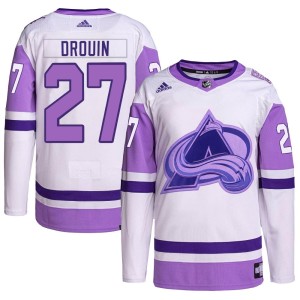 Jonathan Drouin Men's Adidas Colorado Avalanche Authentic White/Purple Hockey Fights Cancer Primegreen Jersey